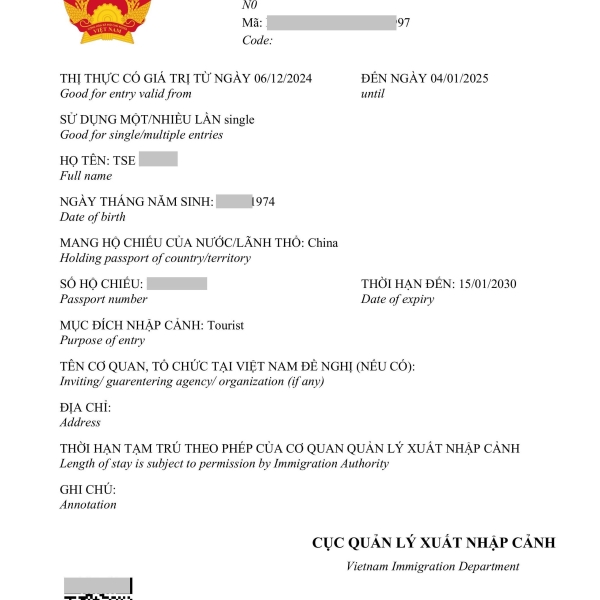 Vietnam e-visa form