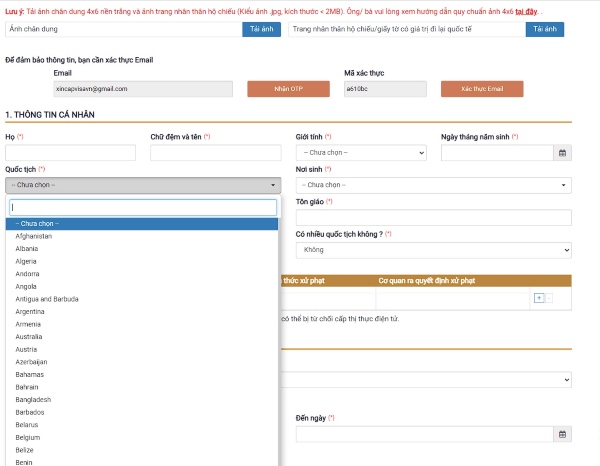 Fill out the Vietnam e-visa form online