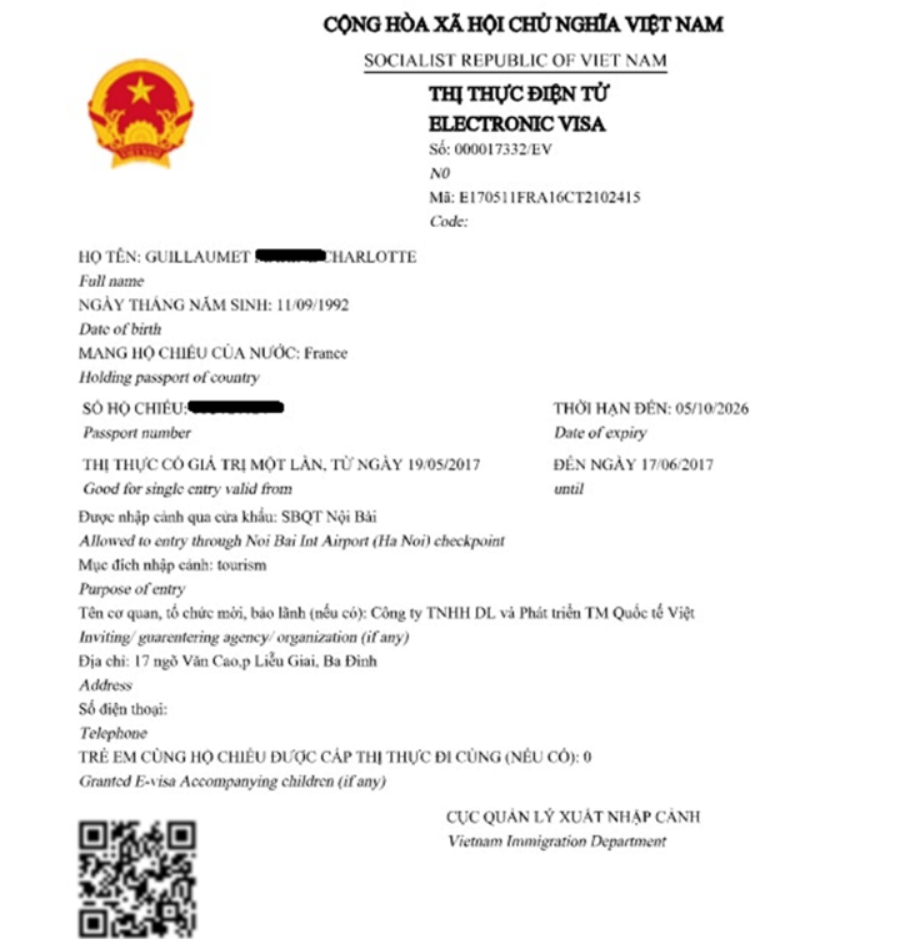 Vietnam evisa sample